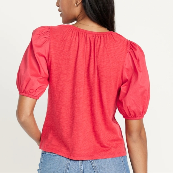 Old Navy Puff Sleeve Slub Knit Top NWT Red XL Tall - Picture 4 of 5